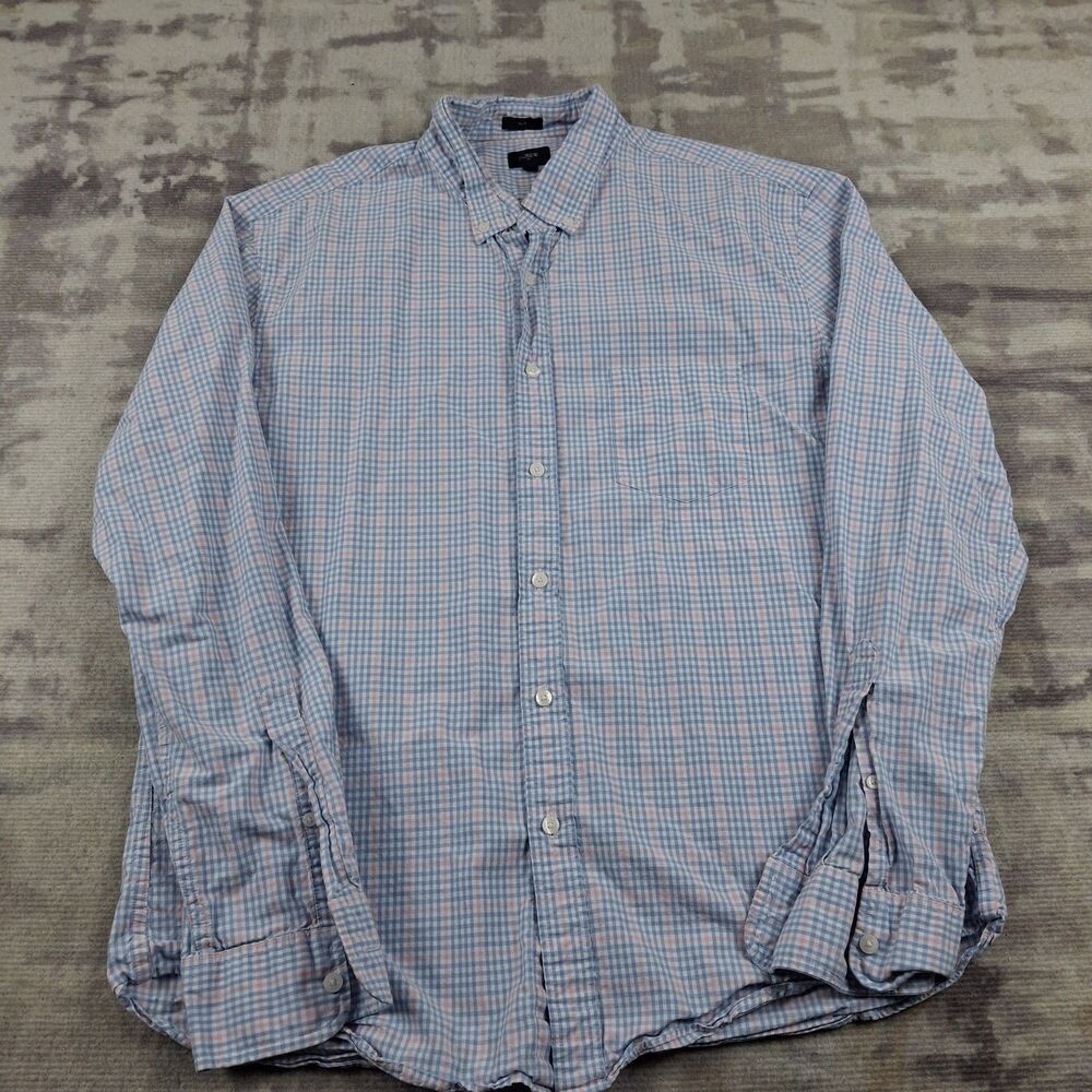 JCrew Slim Fit Shirt Mens XL Gingham Check Plaid Blue Pink White Button Down